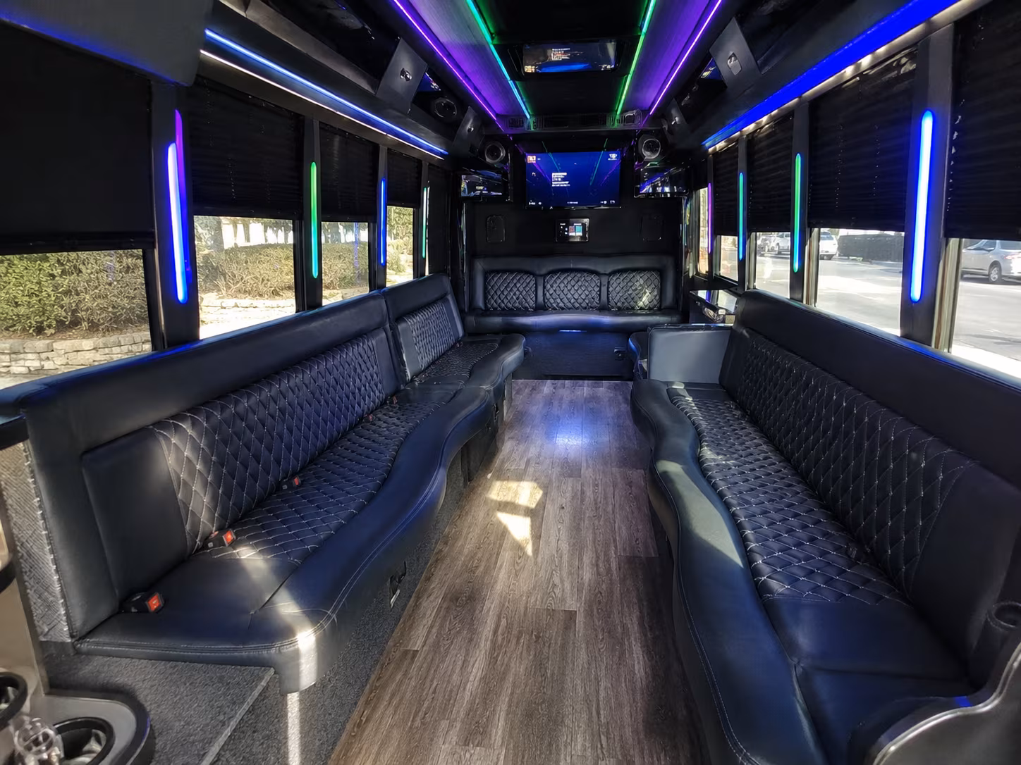 denton 15 passenger party bus interior